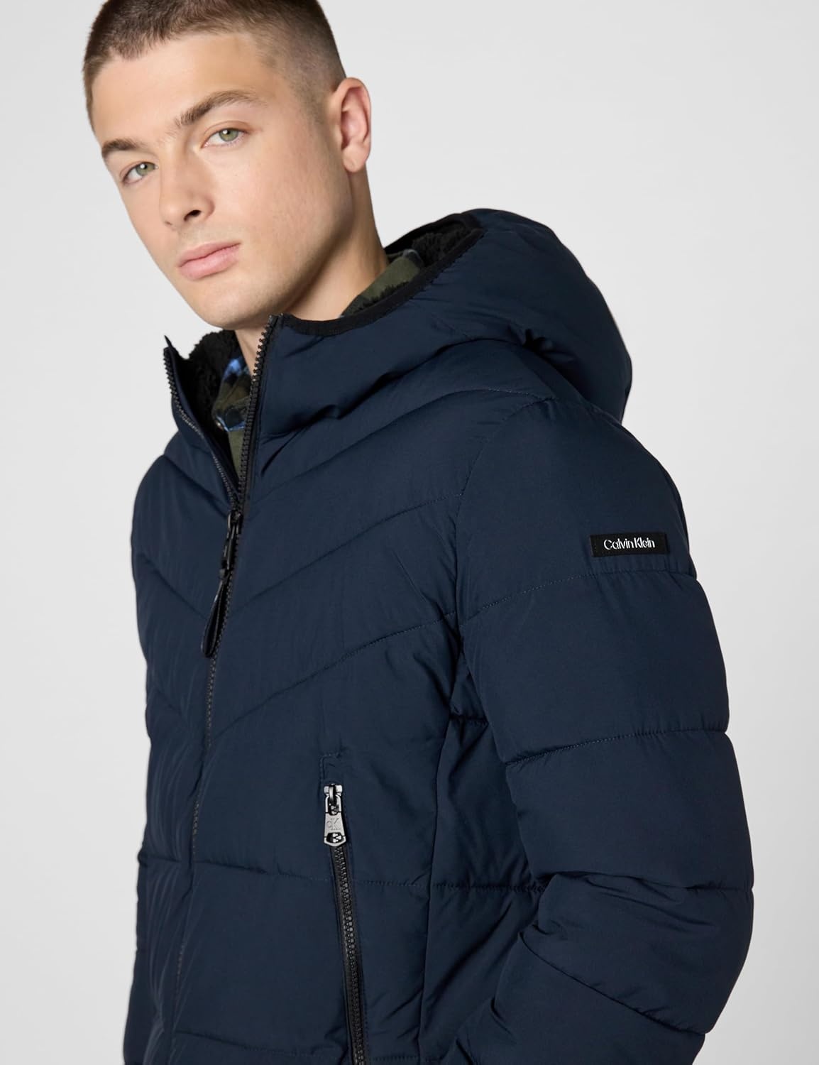 image:imageCalvin Klein Mens Heavyweight Short PufferHooded Stretch True Navy