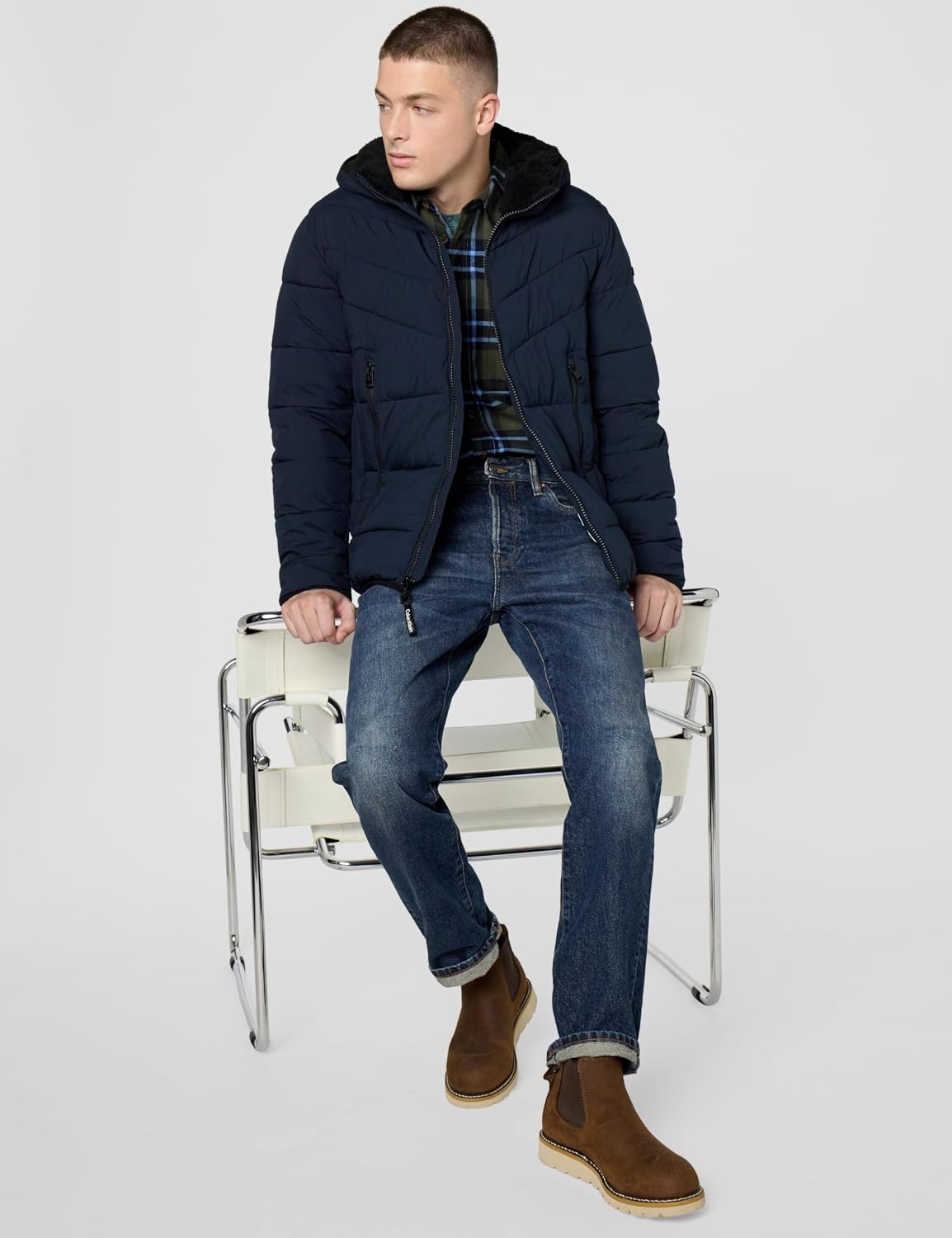 image:imageCalvin Klein Mens Heavyweight Short PufferHooded Stretch True Navy