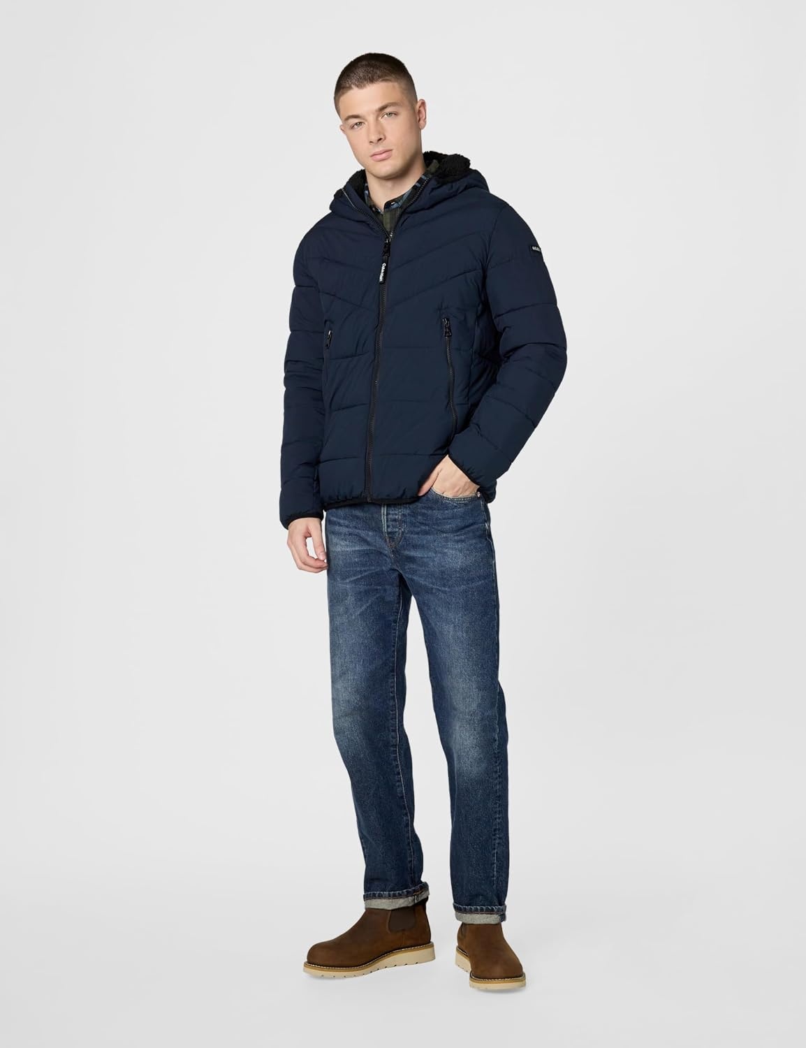 image:imageCalvin Klein Mens Heavyweight Short PufferHooded Stretch True Navy