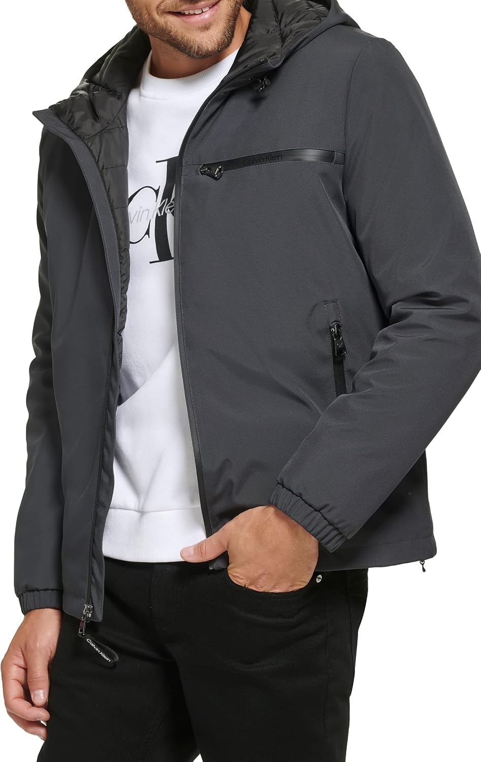 image:imageCalvin Klein Mens Hooded WindbreakerClassic Hooded Iron