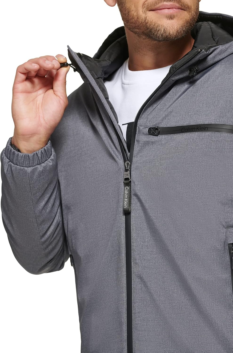 image:imageCalvin Klein Mens Hooded WindbreakerClassic Hooded Light Grey Heather