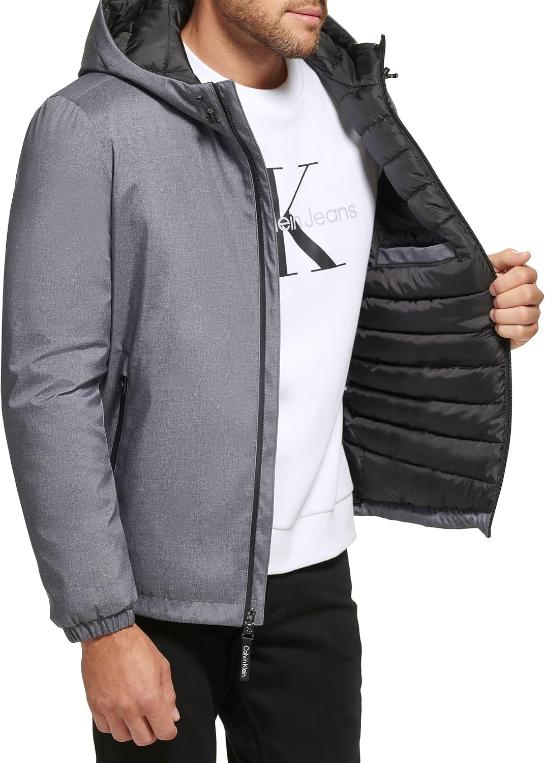 image:imageCalvin Klein Mens Hooded WindbreakerClassic Hooded Light Grey Heather