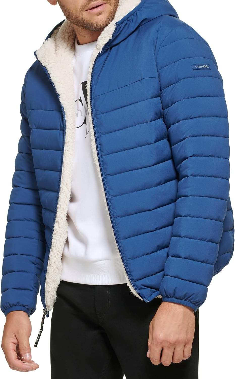 image:imageCalvin Klein Mens Lightweight Packable Down Jacket With Sherpa LiningHooded Down Blue