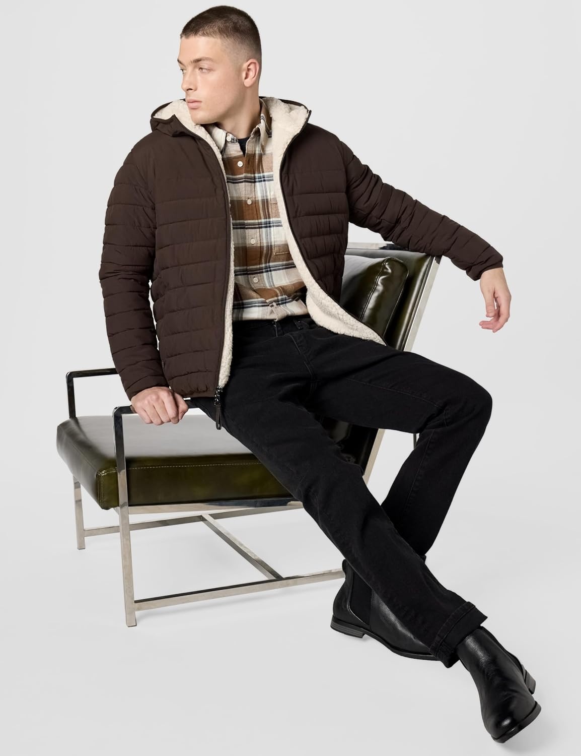 image:imageCalvin Klein Mens Lightweight Packable Down Jacket With Sherpa LiningHooded Down Brown Camel