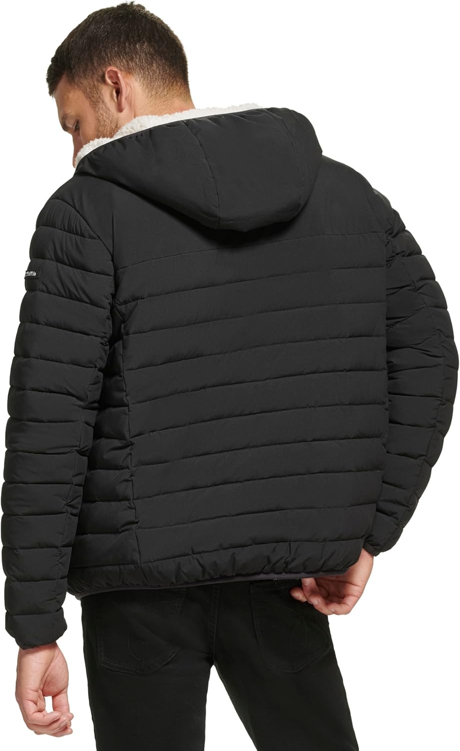 image:imageCalvin Klein Mens Lightweight Packable Down Jacket With Sherpa LiningHooded Down Ebony