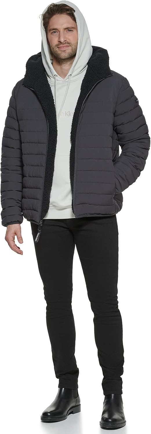 image:imageCalvin Klein Mens Lightweight Packable Down Jacket With Sherpa LiningHooded Down Iron