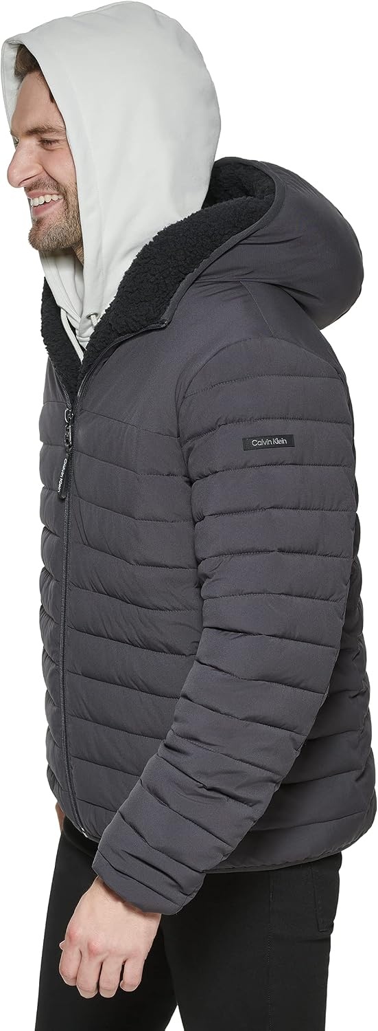 image:imageCalvin Klein Mens Lightweight Packable Down Jacket With Sherpa LiningHooded Down Iron