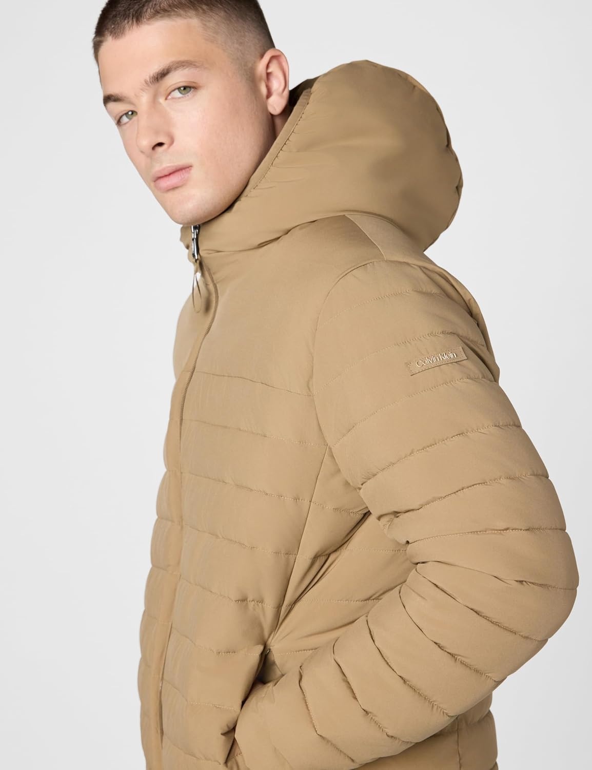 image:imageCalvin Klein Mens Lightweight Packable Down Jacket With Sherpa LiningHooded Down Tan