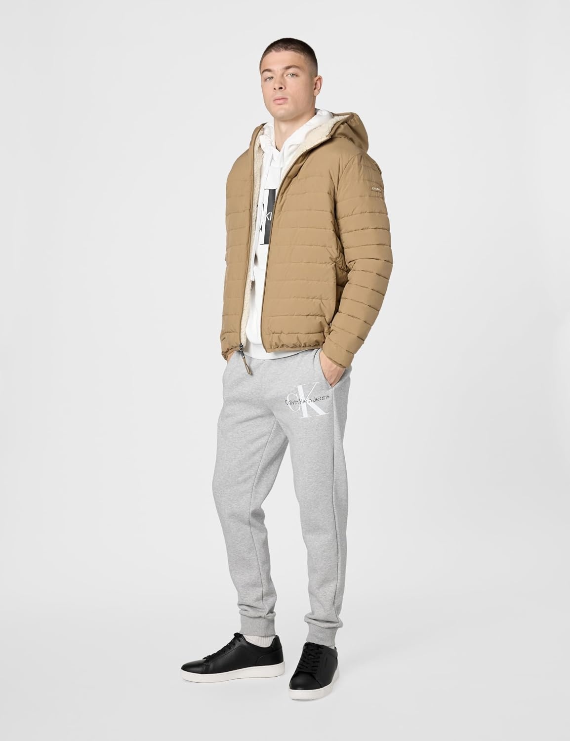 image:imageCalvin Klein Mens Lightweight Packable Down Jacket With Sherpa LiningHooded Down Tan