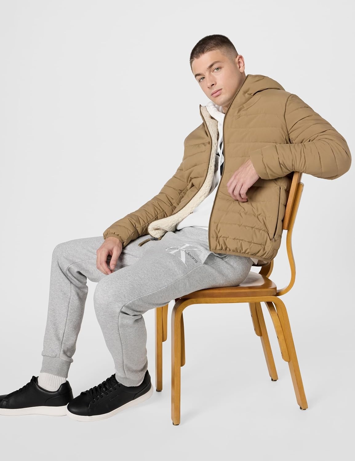 image:imageCalvin Klein Mens Lightweight Packable Down Jacket With Sherpa LiningHooded Down Tan