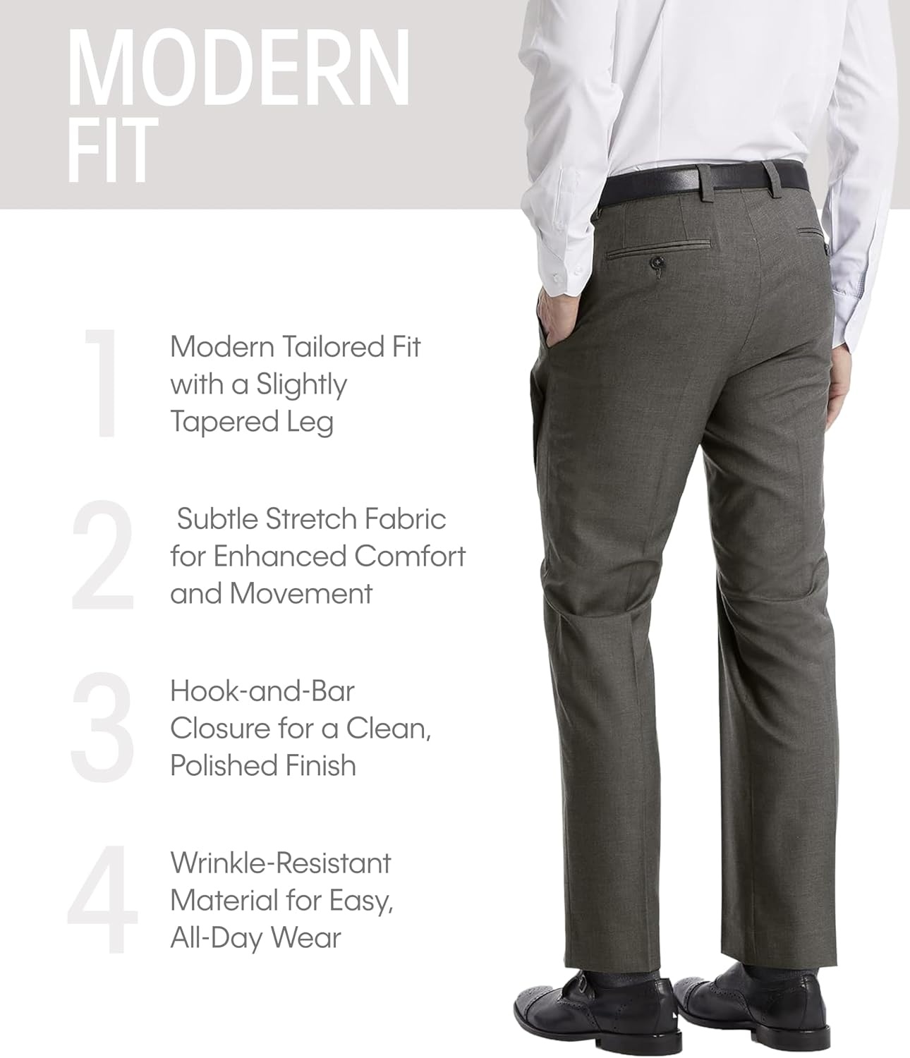 image:imageCalvin Klein Mens Modern Fit Dress Pants  Suit Pants for Men  Performance Stretch Fabric Flat Front ReadytoWear Multiple Colors  Taupe 3630