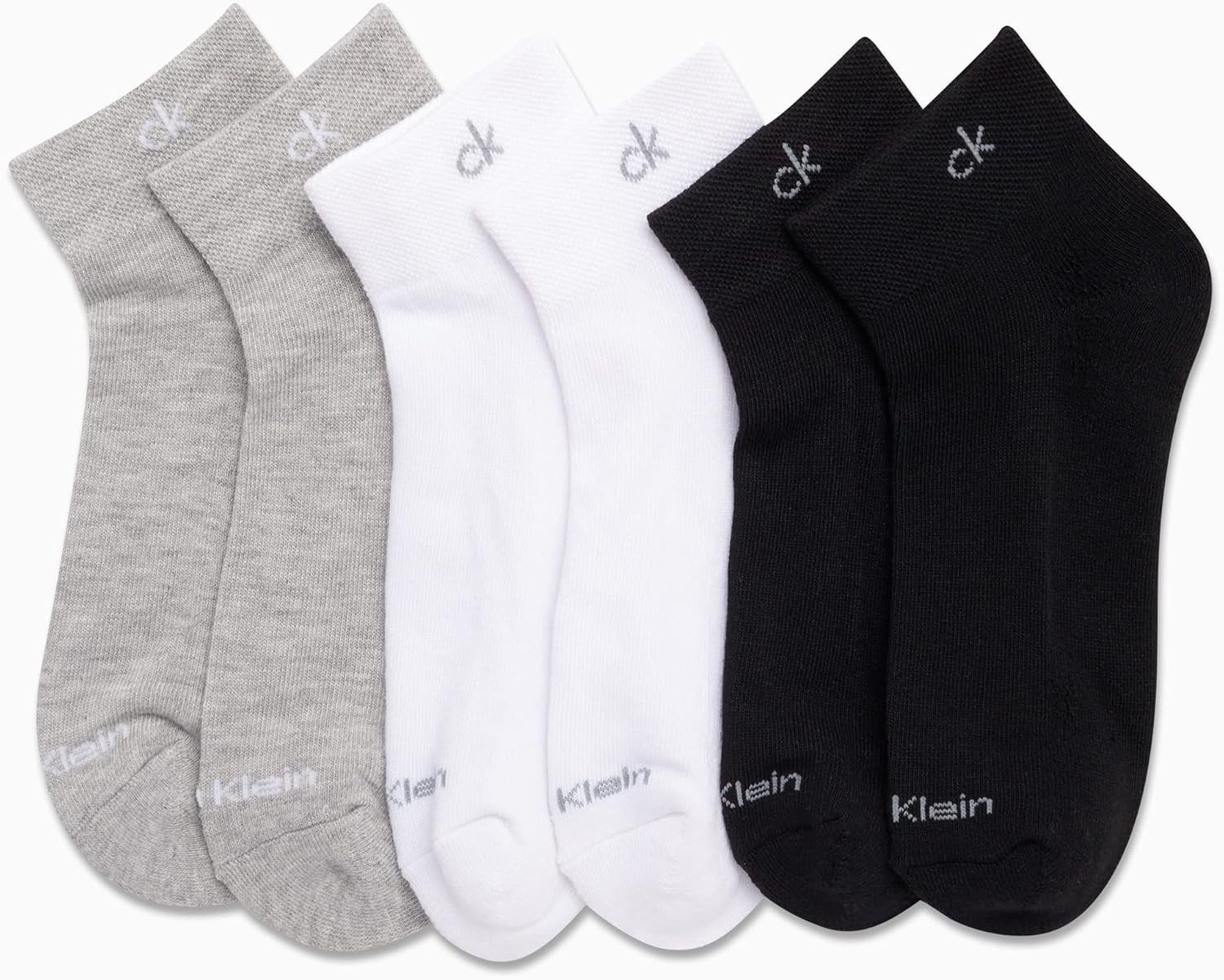image:imageCalvin Klein Quarter Socks for Women 6 Pack Cushioned Ankle Socks Quarter Cut Breathable Lightweight Athletic DesignBlackWhiteGrey