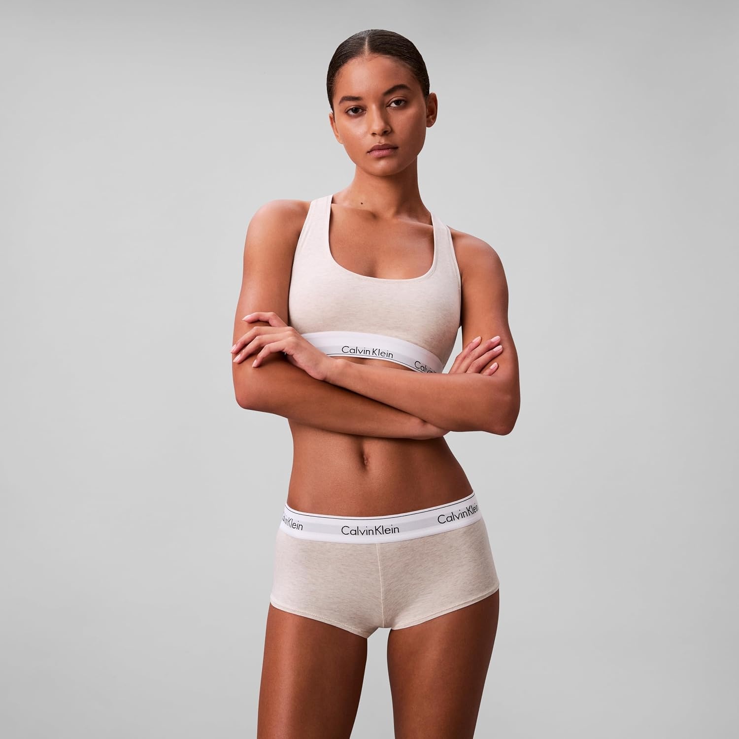 image:imageCalvin Klein Womens Cotton Boyshort PantyOatmeal Heather