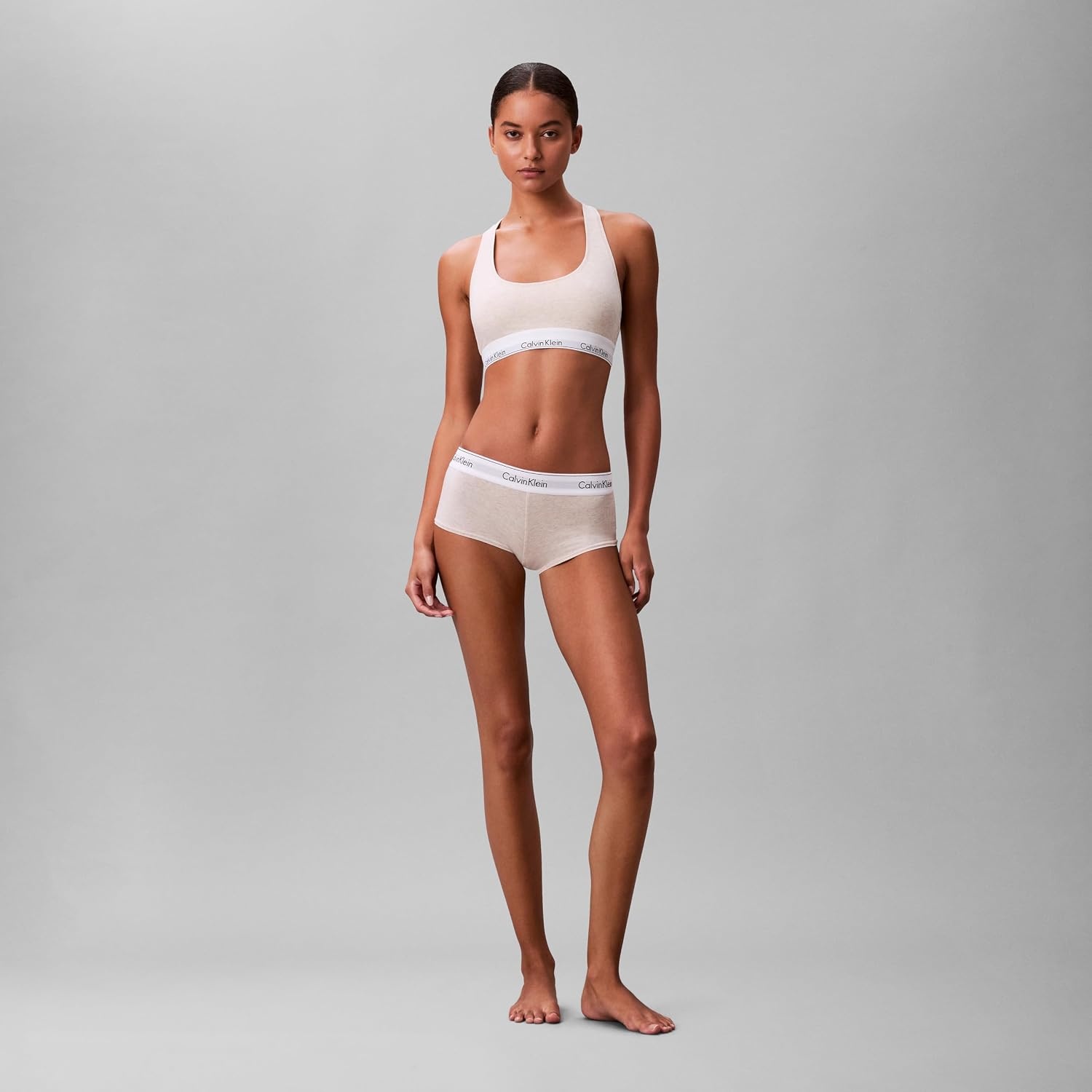 image:imageCalvin Klein Womens Cotton Boyshort PantyOatmeal Heather
