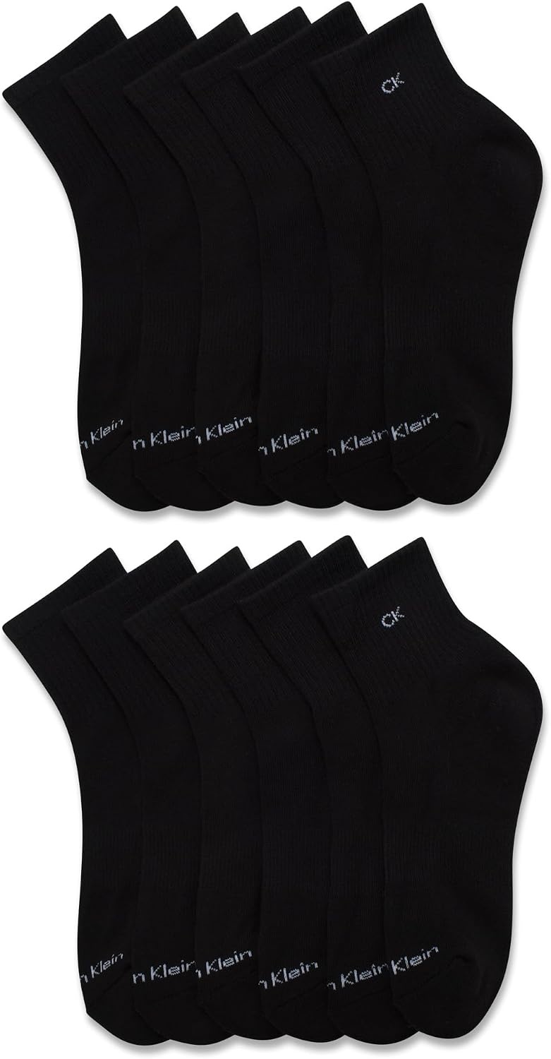 image:imageCalvin Klein Womens High Quarter Socks 12 Pack Terry Cushion Breathable Athletic Crew Socks for Women Shoe Size 410Black