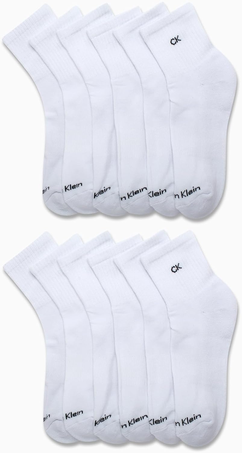 image:imageCalvin Klein Womens High Quarter Socks 12 Pack Terry Cushion Breathable Athletic Crew Socks for Women Shoe Size 410White
