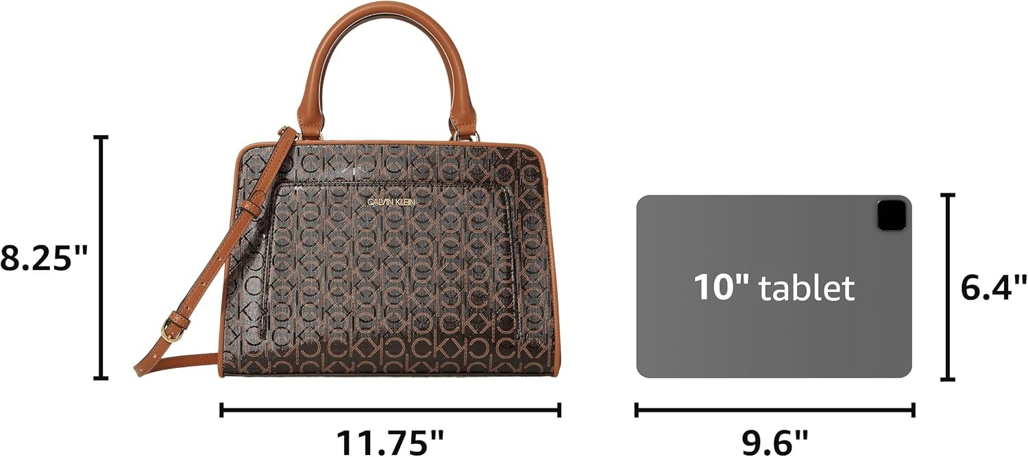 image:imageCalvin Klein Womens Margot Textured Logo Emboss SatchelBrownKhakiCaramel Embossed