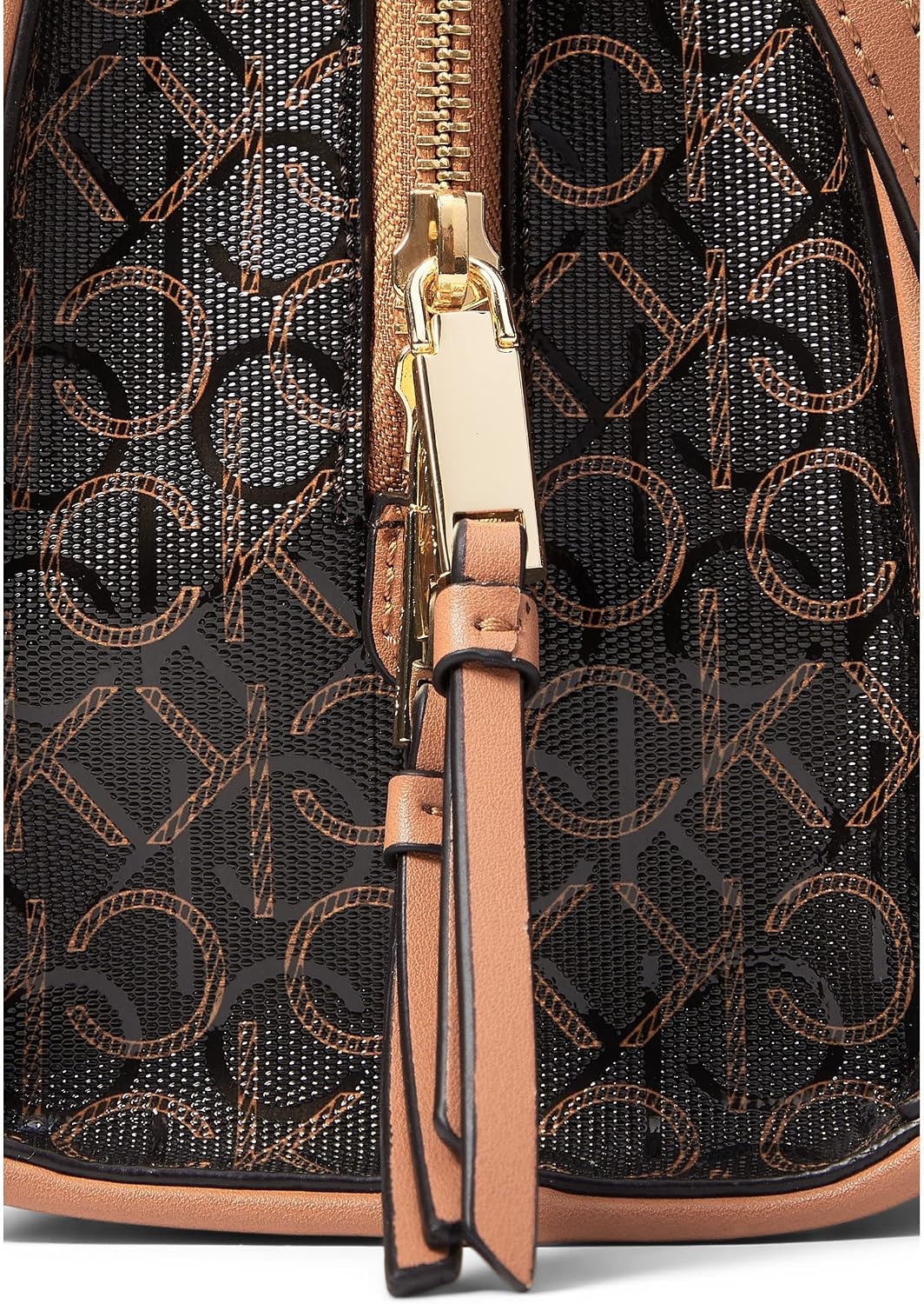 image:imageCalvin Klein Womens Margot Textured Logo Emboss SatchelBrownKhakiCaramel Embossed