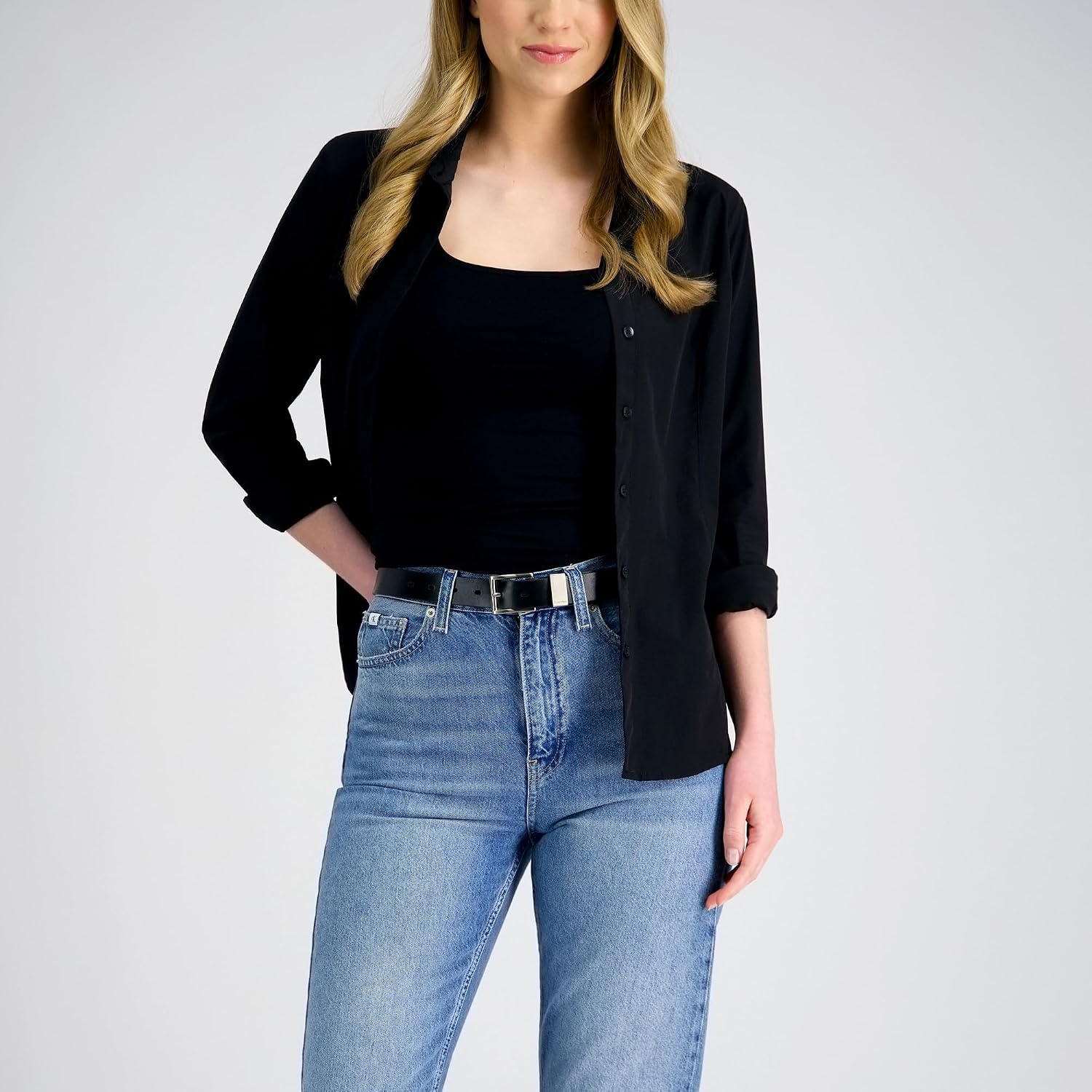 image:imageCalvin Klein Womens Metal Loop Slim 1 Inch Fashion Belt for Trousers Jeans DressesBlack