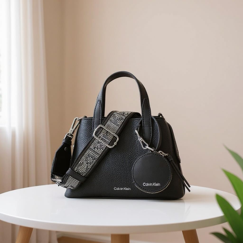 image:imageCalvin Klein Womens Millie 2 in 1 Triple Compartment Mini Satchel CrossbodyBlackSilver