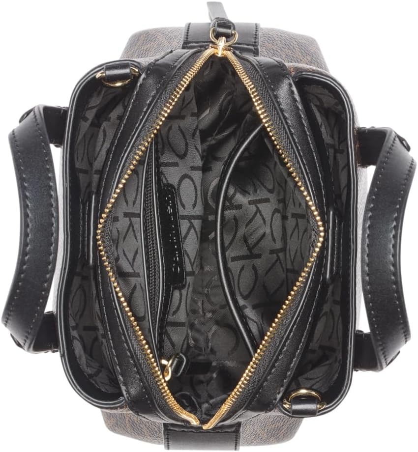 image:imageCalvin Klein Womens Millie 2 in 1 Triple Compartment Mini Satchel CrossbodyBrownKhakiBlack