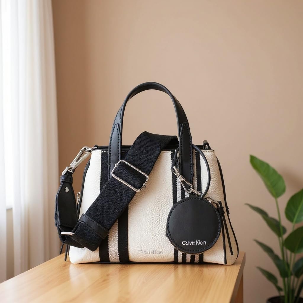 image:imageCalvin Klein Womens Millie 2 in 1 Triple Compartment Mini Satchel CrossbodyCherub WhiteBlack