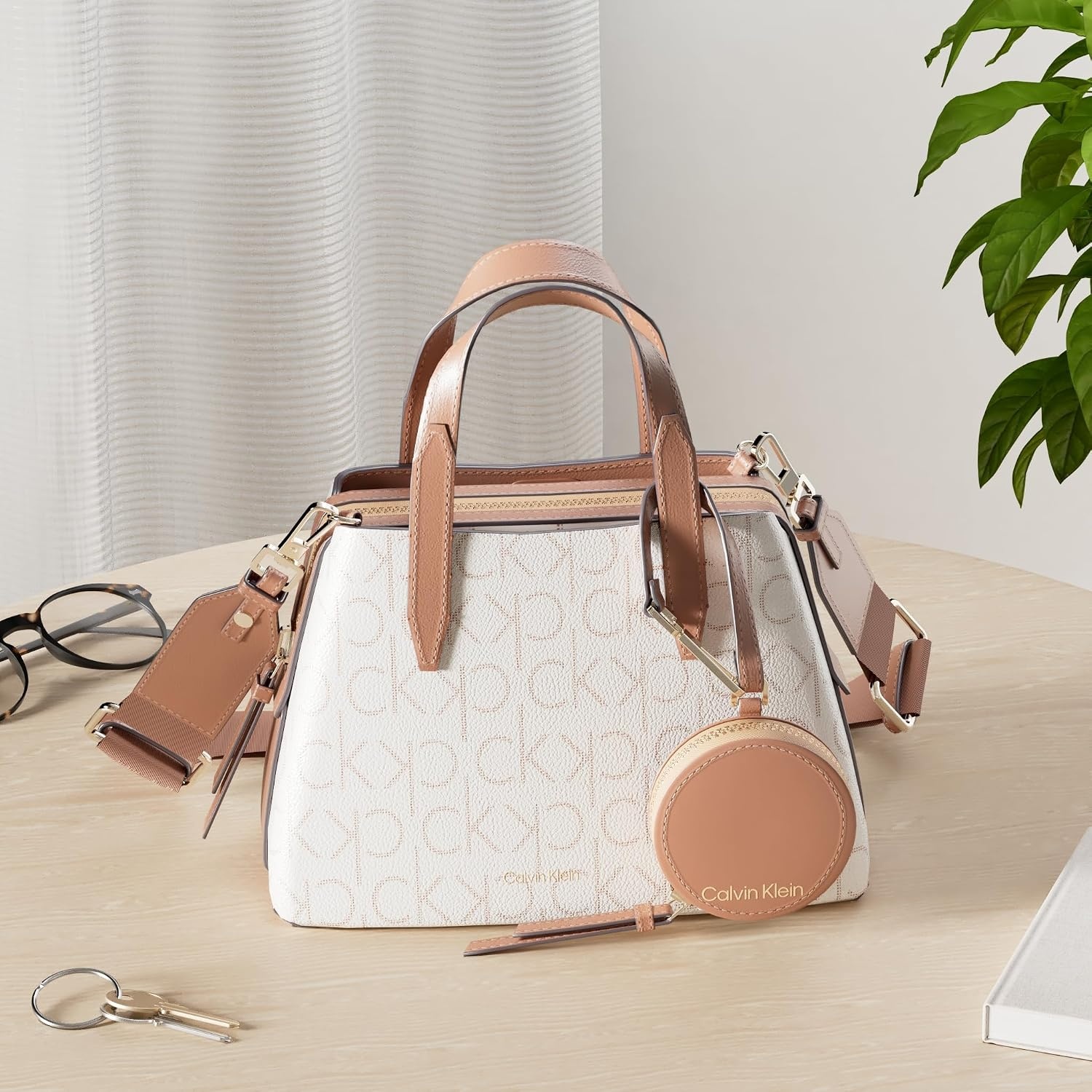 image:imageCalvin Klein Womens Millie 2 in 1 Triple Compartment Mini Satchel CrossbodyVanillaKhakiCaramel