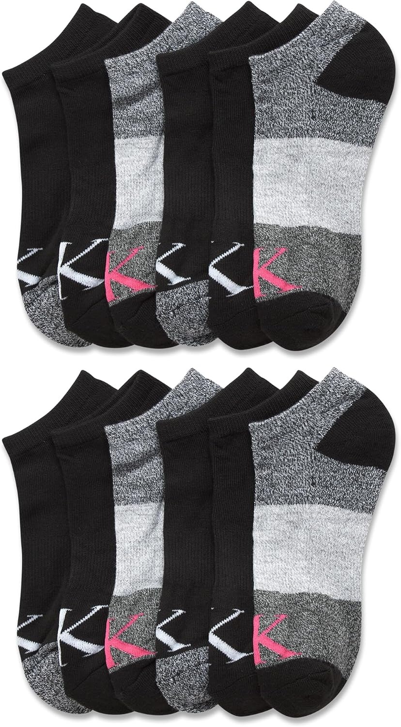 image:imageCalvin Klein Womens No Show Socks 12 Pack Breathable Lightweight Athletic Low Cut Running Socks for WomenGreyBlack Logo