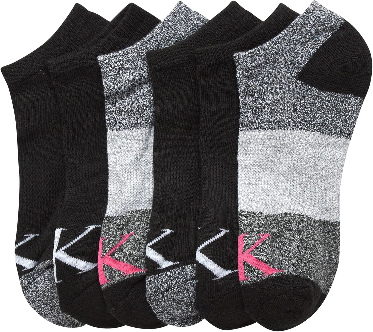 image:imageCalvin Klein Womens No Show Socks 6 Pack Breathable Cotton Blend Athletic Performance Low Cut Running Socks for WomenGreyBlack Logo