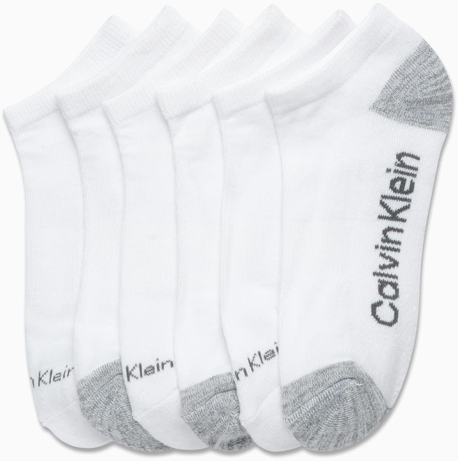 image:imageCalvin Klein Womens No Show Socks 6 Pack Breathable Cotton Blend Athletic Performance Low Cut Running Socks for WomenWhiteGrey Tip
