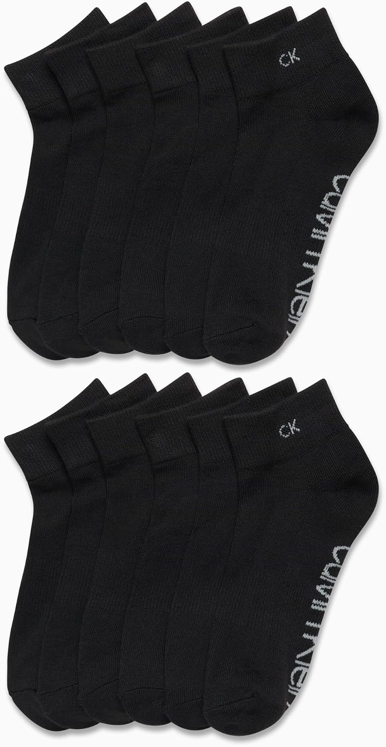 image:imageCalvin Klein Womens Quarter Socks 12 Pack Breathable Cushioned Athletic Ankle Socks for Women for Running and WorkoutAll Black