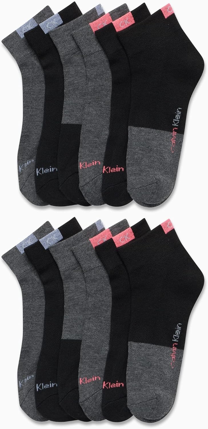 image:imageCalvin Klein Womens Quarter Socks 12 Pack Breathable Cushioned Athletic Ankle Socks for Women for Running and WorkoutBlackGrey