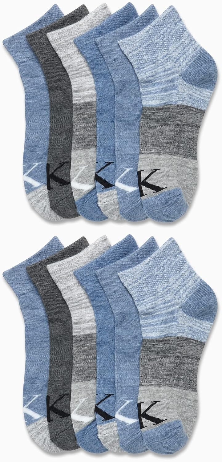 image:imageCalvin Klein Womens Quarter Socks 12 Pack Breathable Cushioned Athletic Ankle Socks for Women for Running and WorkoutBlue Assorted