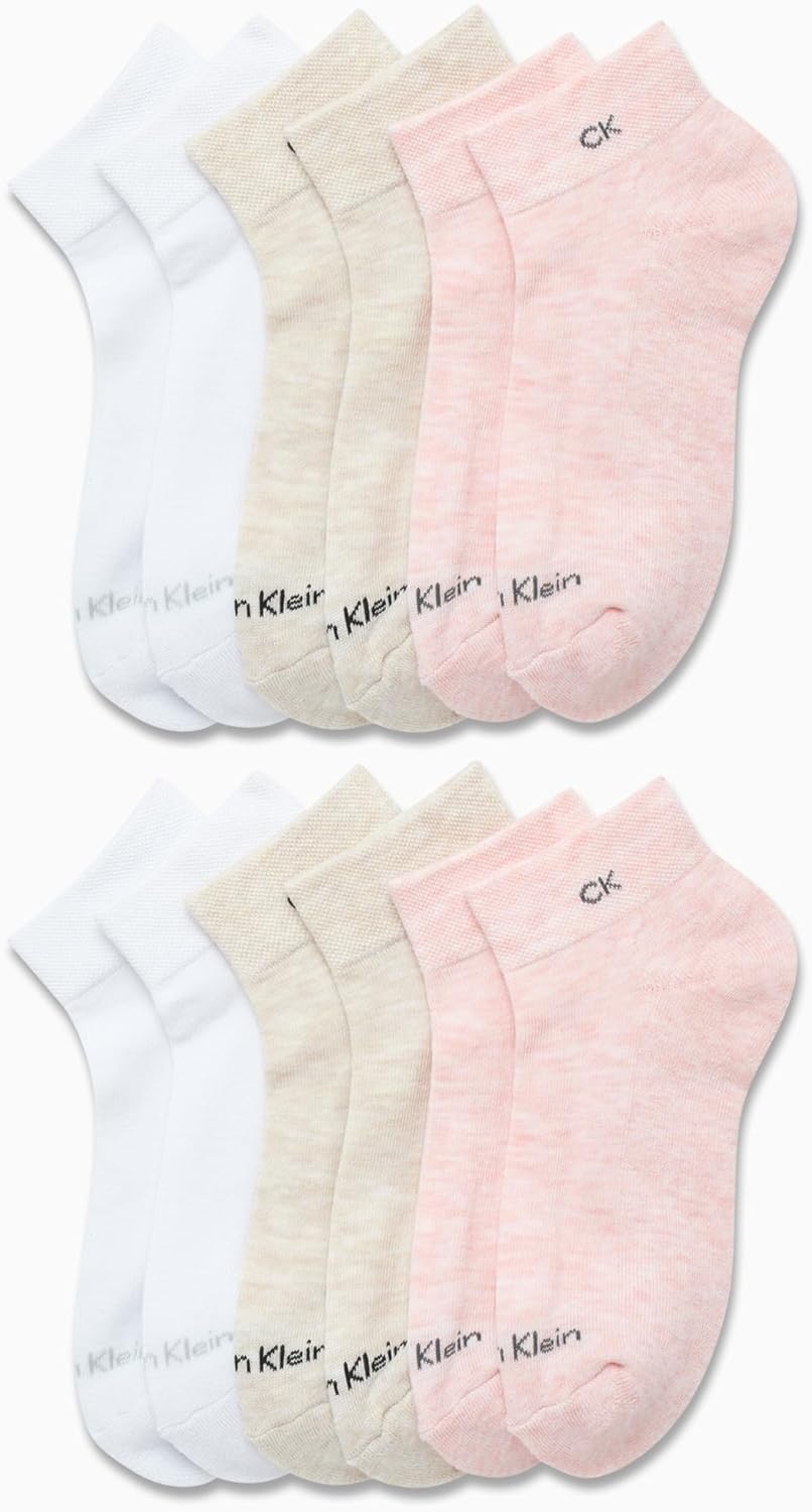 image:imageCalvin Klein Womens Quarter Socks 12 Pack Breathable Cushioned Athletic Ankle Socks for Women for Running and WorkoutOatmealPinkWhite
