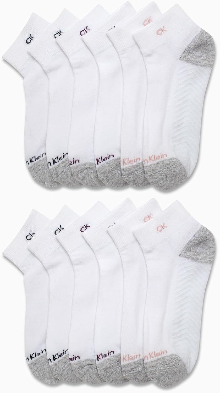 image:imageCalvin Klein Womens Quarter Socks 12 Pack Soft Cushioned Athletic Ankle Socks for Women for Running and WorkoutWhite Grey