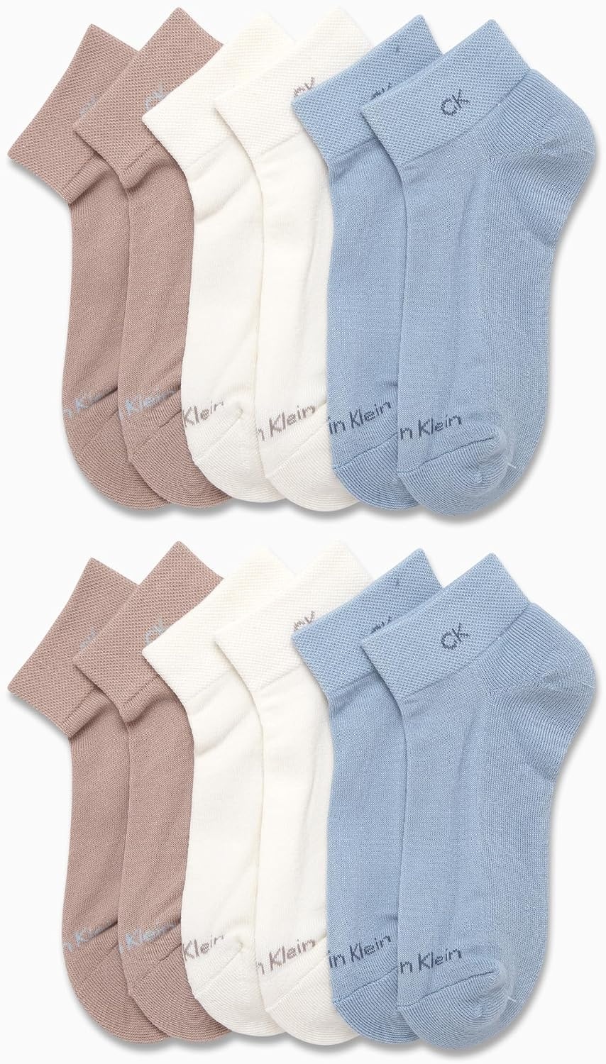 image:imageCalvin Klein Womens Quarter Socks 12 Pack Soft Cushioned Athletic Performance Quarter Length Ankle Socks for WomenBlue Beige Multi