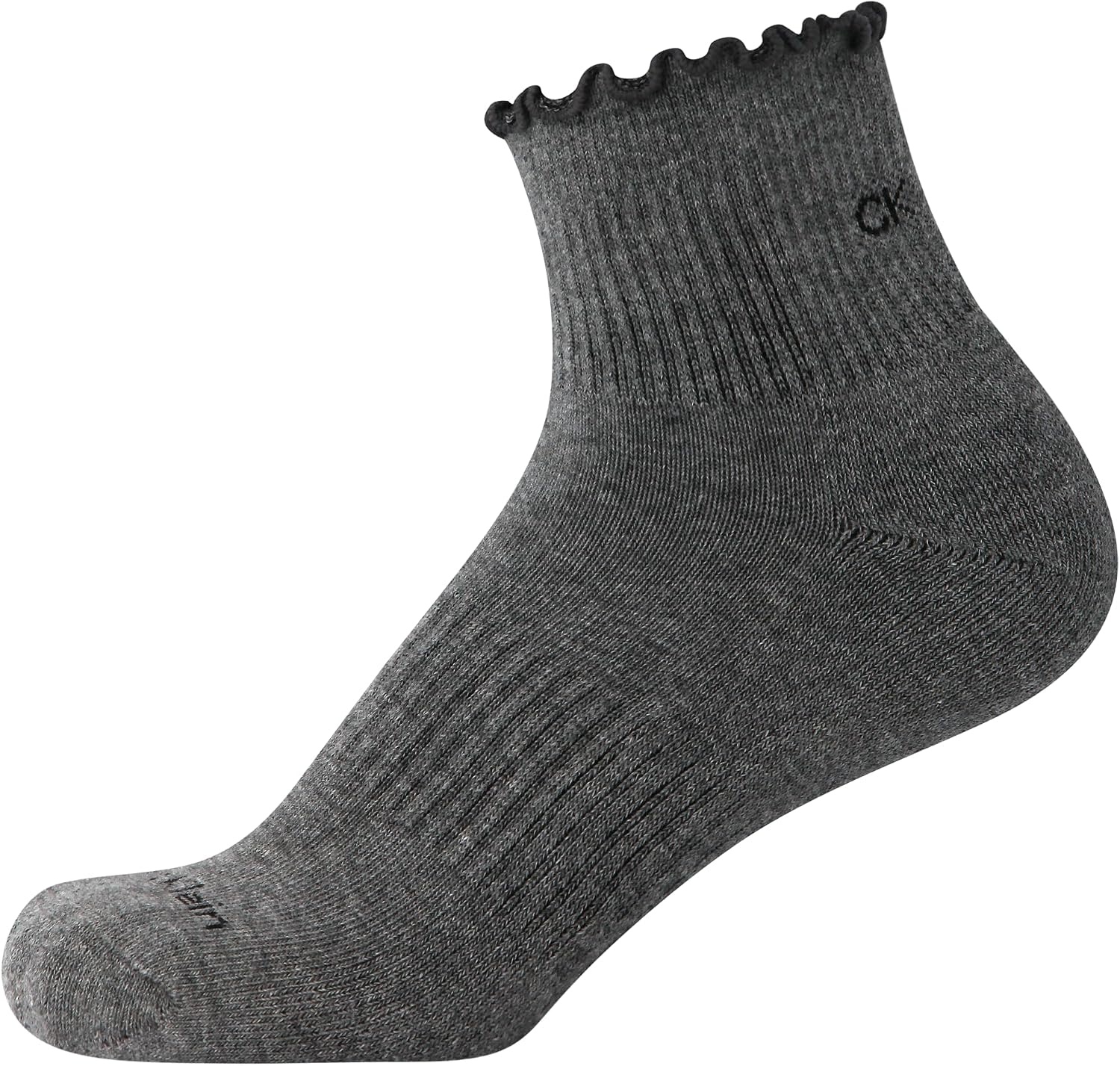 image:imageCalvin Klein Womens Quarter Socks 3 Pack Cotton Blend Cushioned Ruffle Quarter Socks for Women with Lettuce Edge CuffBlack Grey Ruffle