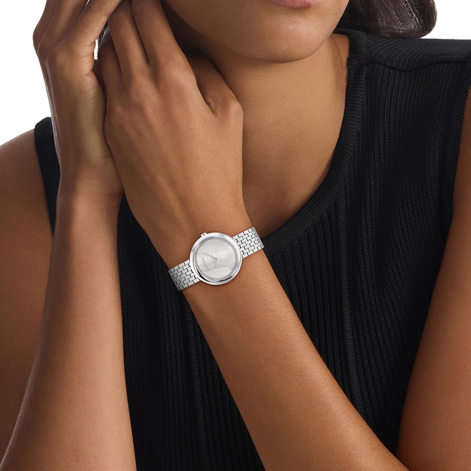 image:imageCalvin Klein Womens Twisted Bezel 34mm 2H Quartz Watch Stainless Steel Bracelet Water Resistance 30 Meters Minimalistic Style Premium Fashion Gift for HerGrey Mother of Pearl