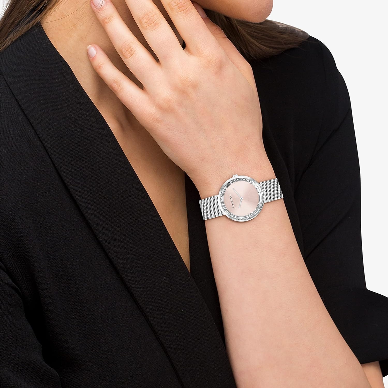 image:imageCalvin Klein Womens Twisted Bezel 34mm 2H Quartz Watch Stainless Steel Bracelet Water Resistance 30 Meters Minimalistic Style Premium Fashion Gift for HerPink Silver