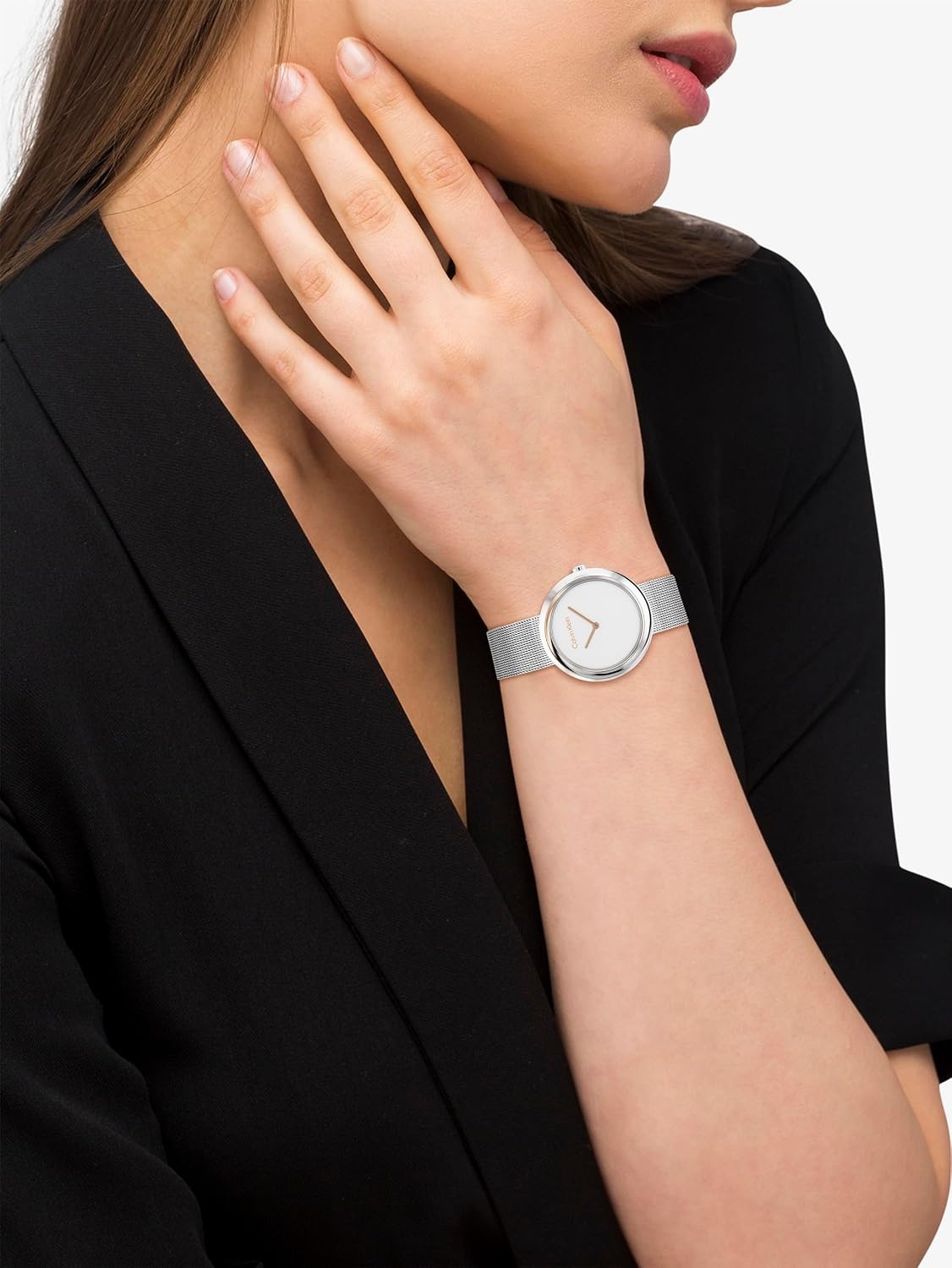 image:imageCalvin Klein Womens Twisted Bezel 34mm 2H Quartz Watch Stainless Steel Bracelet Water Resistance 30 Meters Minimalistic Style Premium Fashion Gift for HerSilver