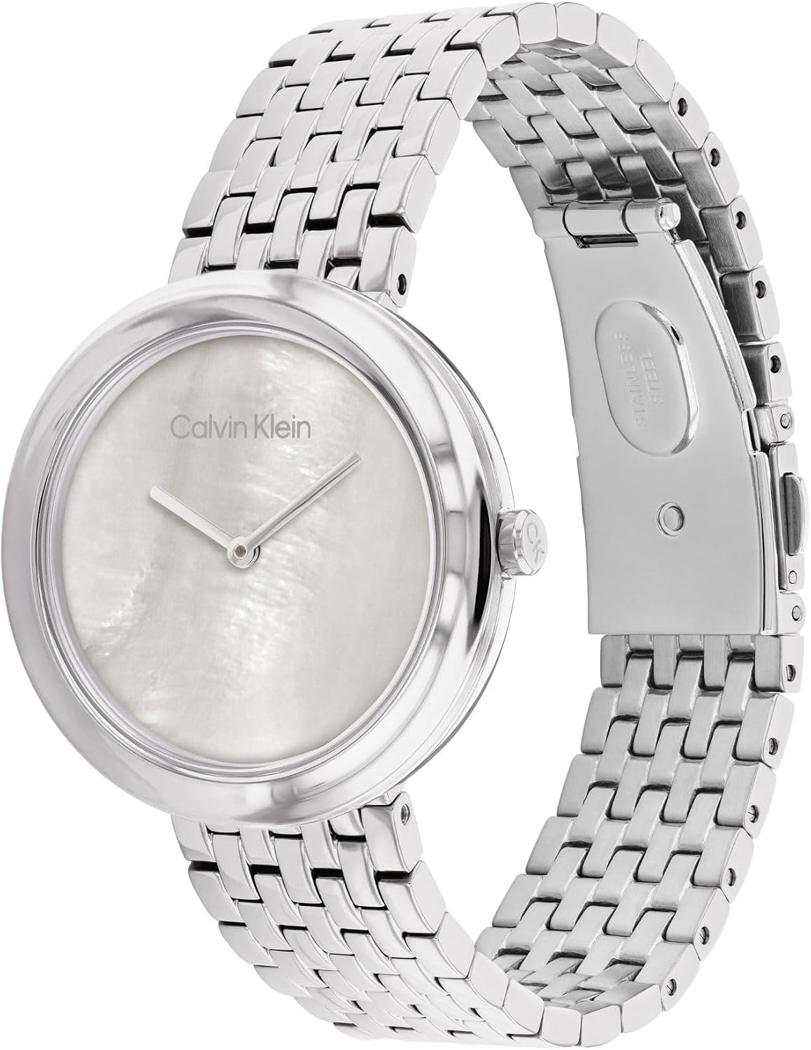 image:imageCalvin Klein Womens Twisted Bezel 34mm 2H Quartz Watch Stainless Steel Bracelet Water Resistance 30 Meters Minimalistic Style Premium Fashion Gift for HerGrey Mother of Pearl