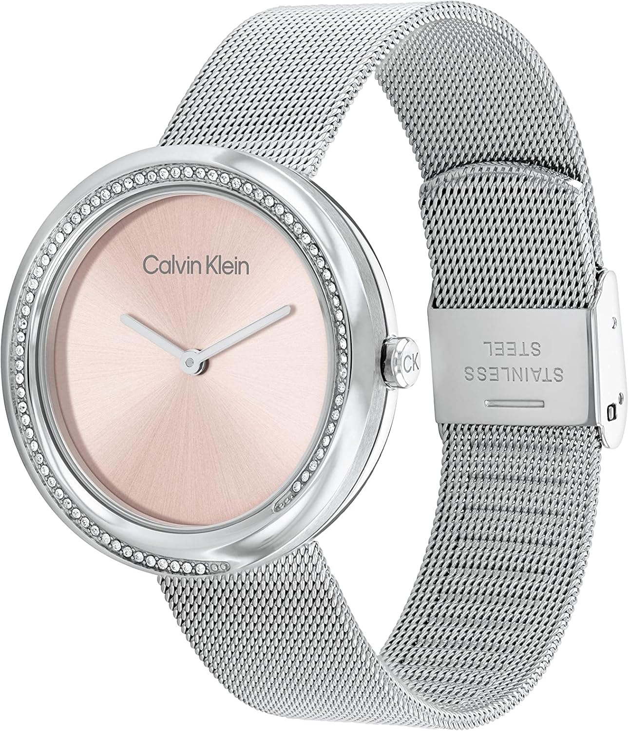image:imageCalvin Klein Womens Twisted Bezel 34mm 2H Quartz Watch Stainless Steel Bracelet Water Resistance 30 Meters Minimalistic Style Premium Fashion Gift for HerPink Silver