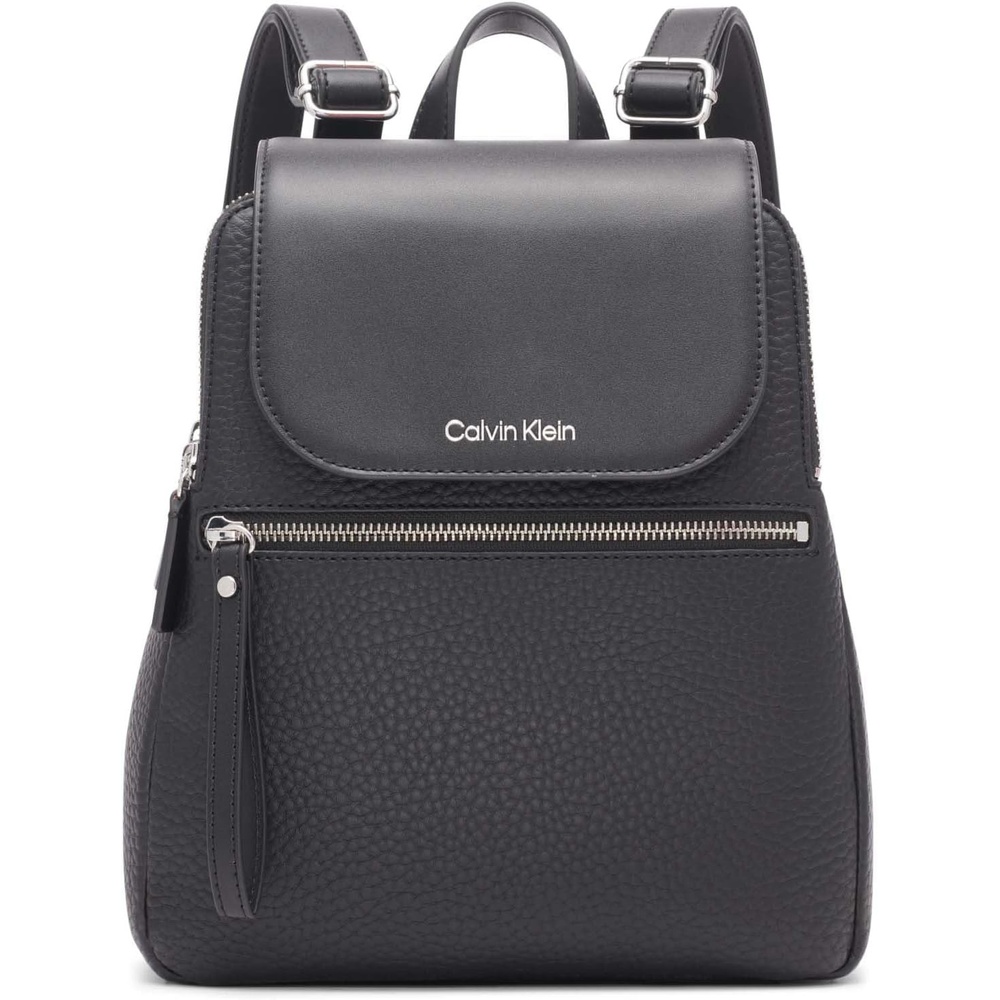 image:imageCalvin Klein Elaine Bubble Lamb Novelty Key Item Flap BackpackBlackSilver Hampton Pebble