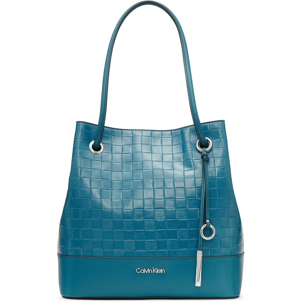 image:imageCalvin Klein Gabrianna Bubble Lamb NorthSouth Key Item ToteAegean Blue Woven