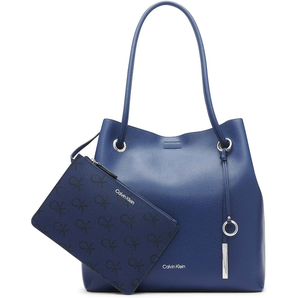 image:imageCalvin Klein Gabrianna Bubble Lamb NorthSouth Key Item ToteMedieval Blue