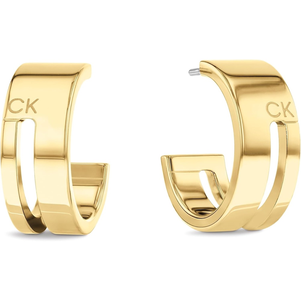 image:imageCalvin Klein Geometric Essentials Womens Hoop Earrings  Stainless Steel Elegant Jewelry Perfect for Any Occasion Designer Wear  Gift for HerGold Plated