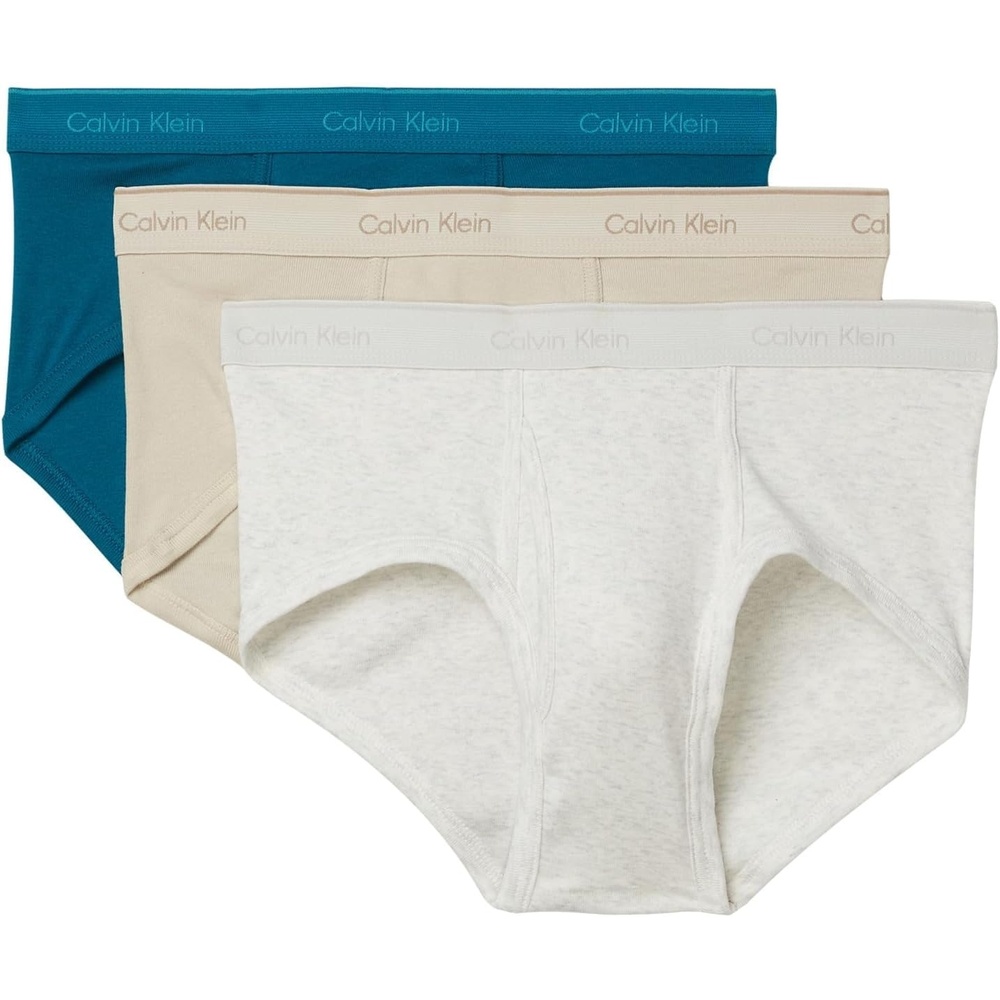 image:imageCalvin Klein Mens Cotton Classics 3pack BriefSnow Heather teal Marine oyster Gray