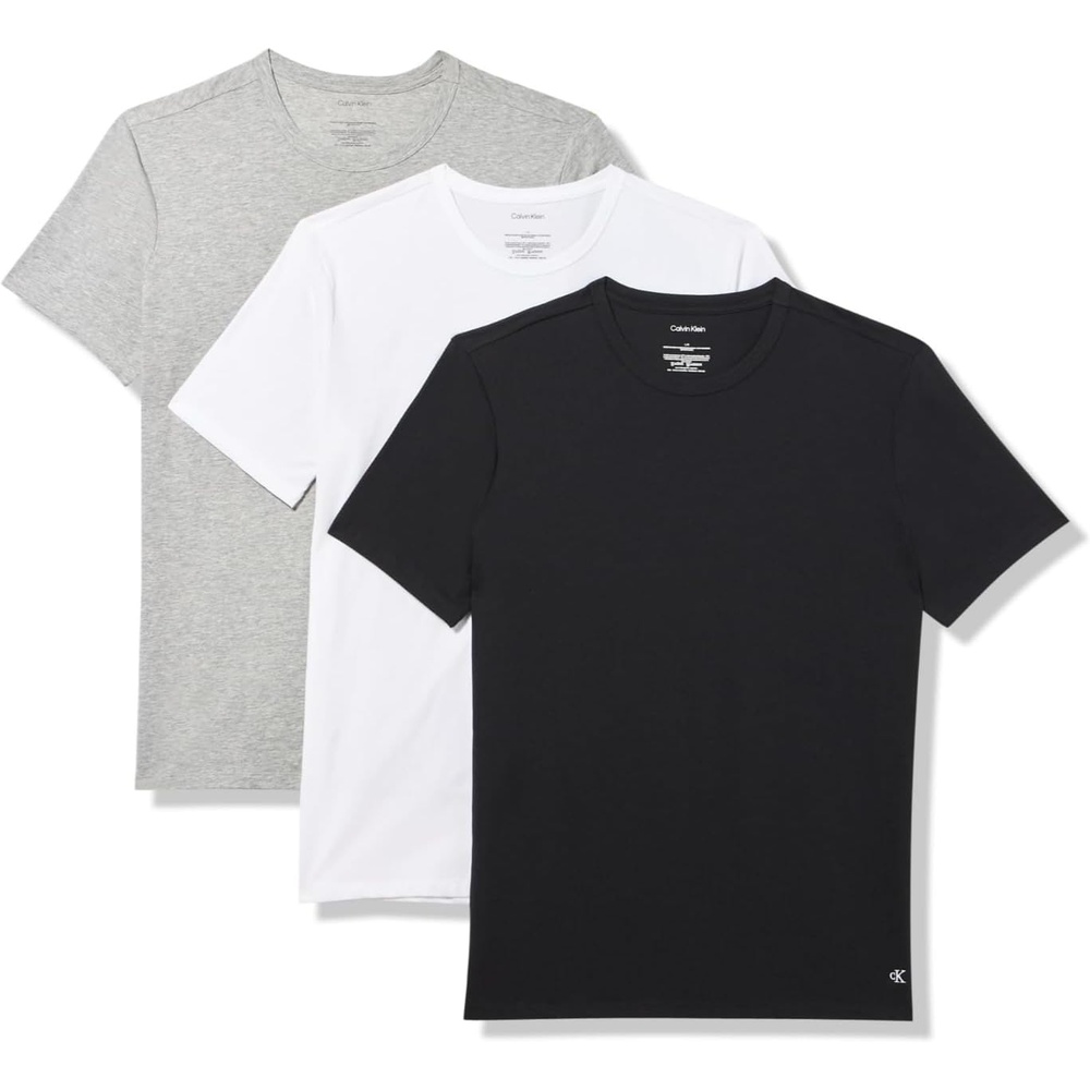 image:imageCalvin Klein Mens Cotton Stretch 3Pack UndershirtsBlack  Grey Heather  White Crewneck