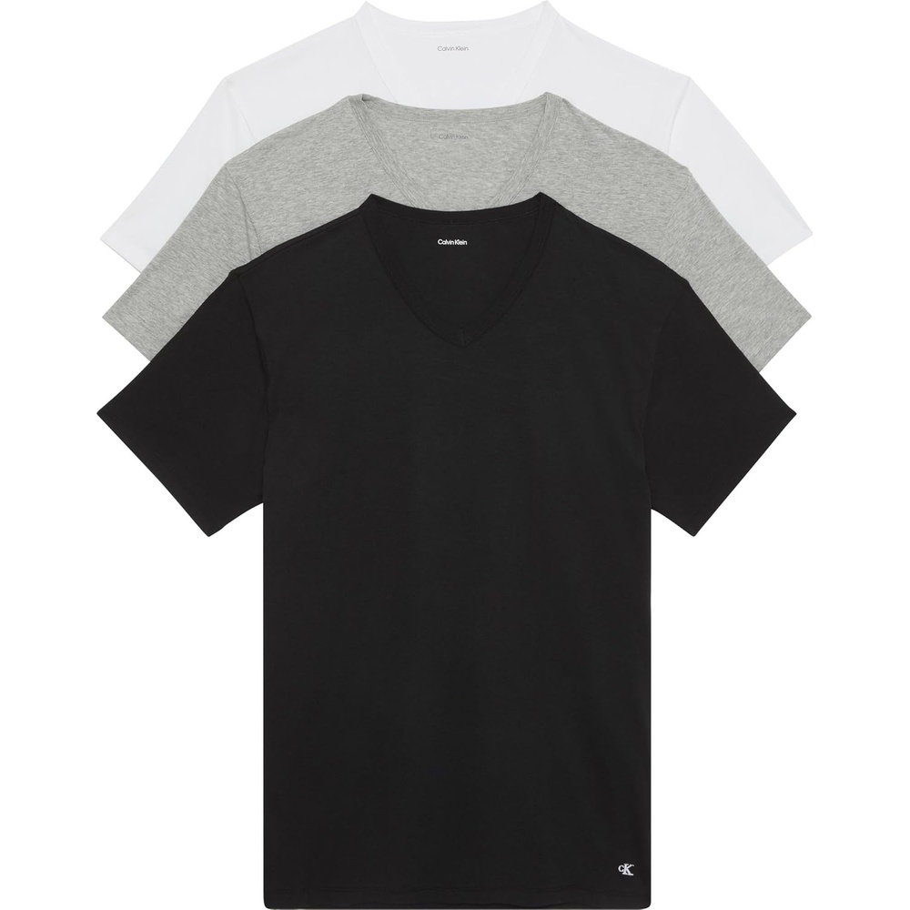 image:imageCalvin Klein Mens Cotton Stretch 3Pack UndershirtsBlack  Grey Heather  White Vneck