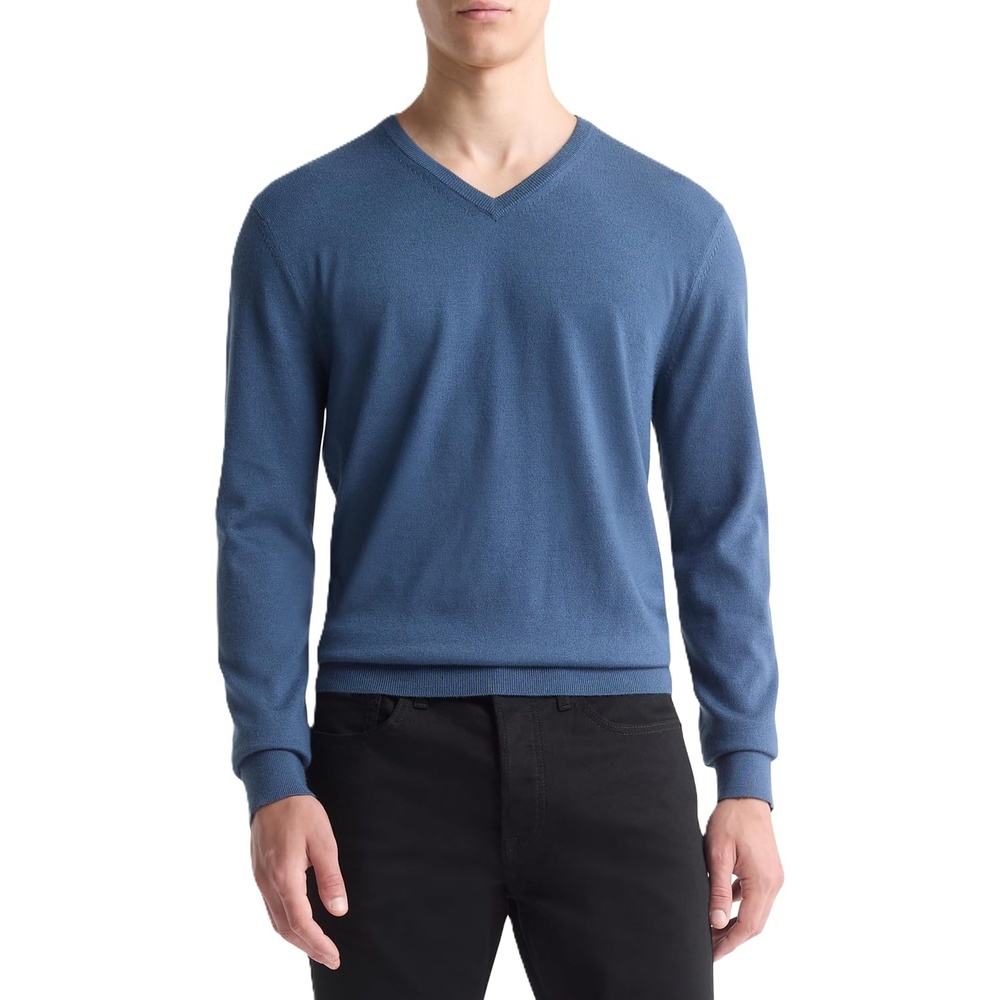 image:imageCalvin Klein Mens Extra Fine Merino Wool Blend VNeck SweaterInsignia Blue